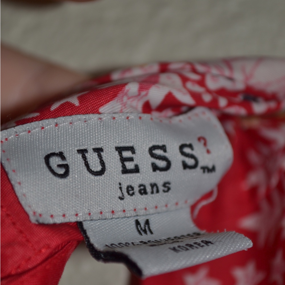 Guess Halter Open Back Tied Red Pattern Crop Top - image 4